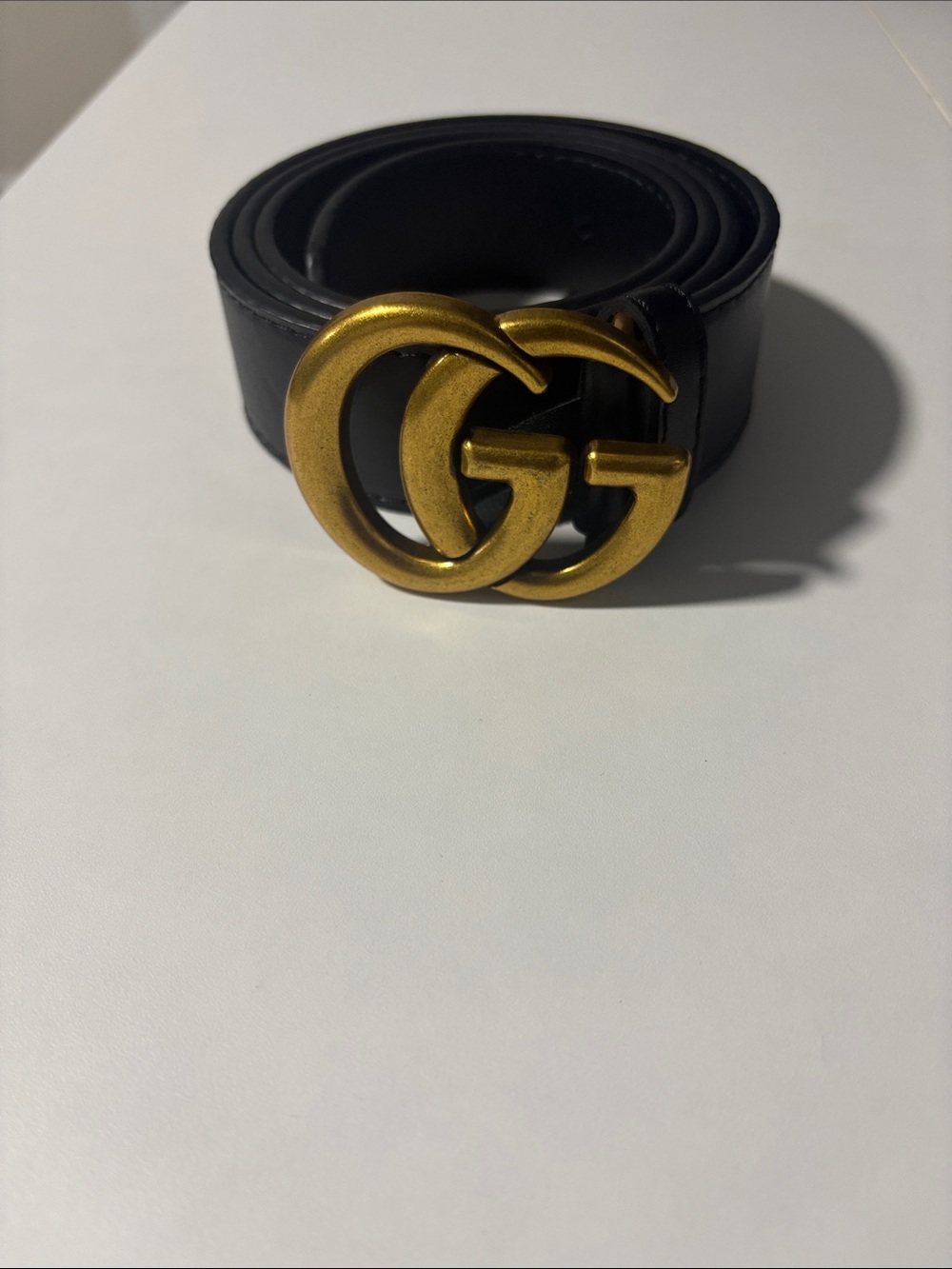 Black Leather Men’s Belt with Gold Double-G Buckle